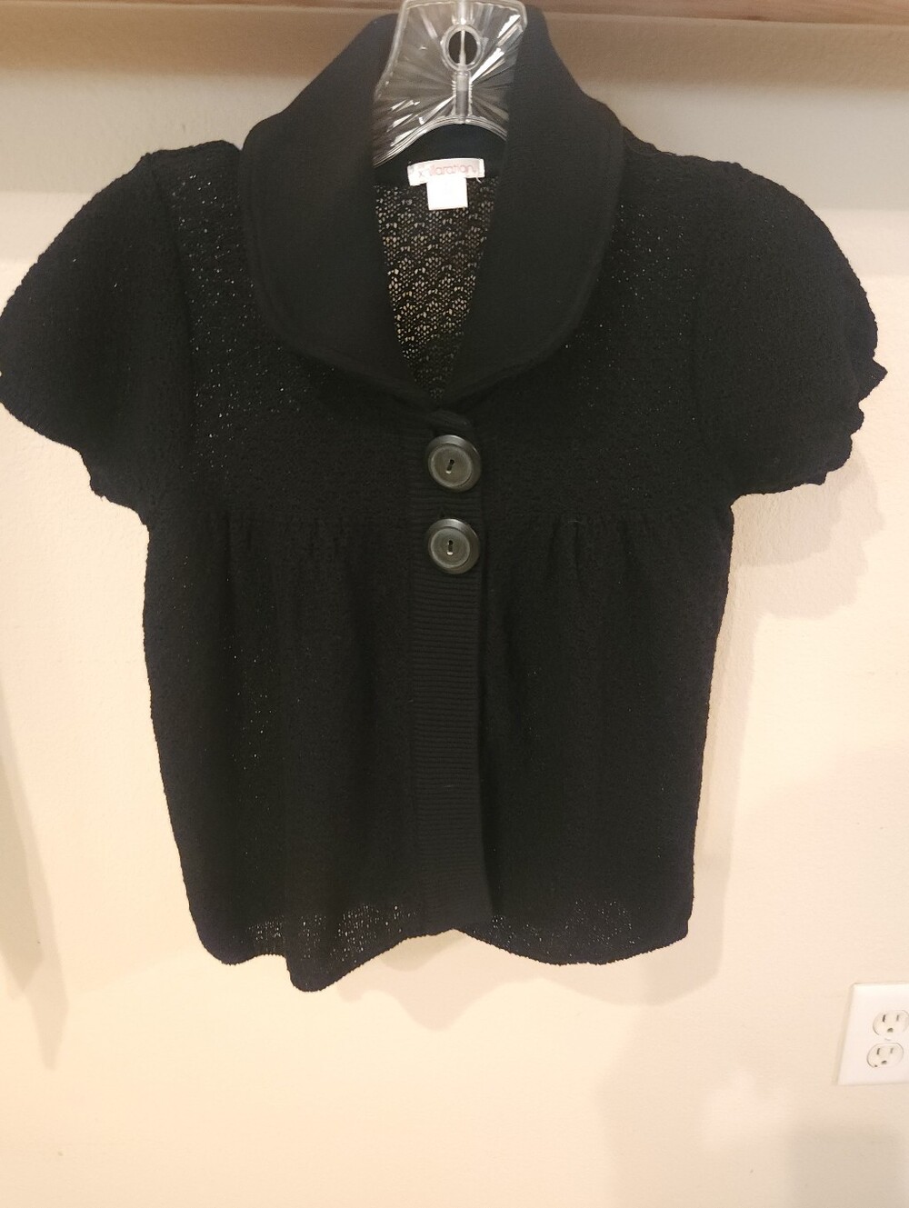 Xhilaration Black Short-Sleeve Shawl Collar Babydoll Button Cardigan